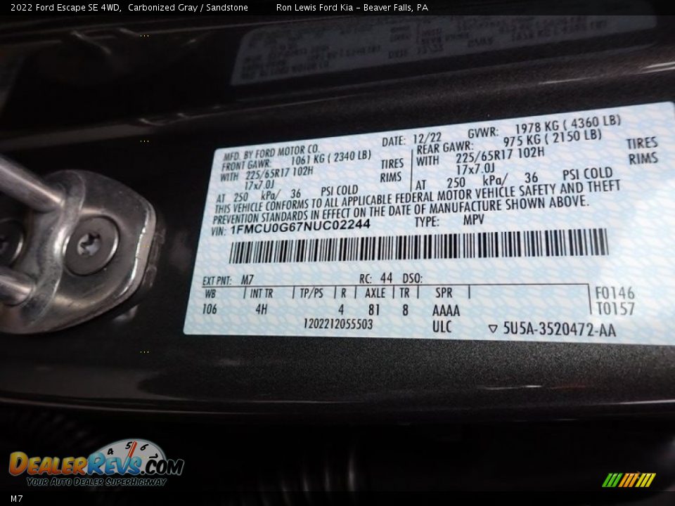 Ford Color Code M7 Carbonized Gray