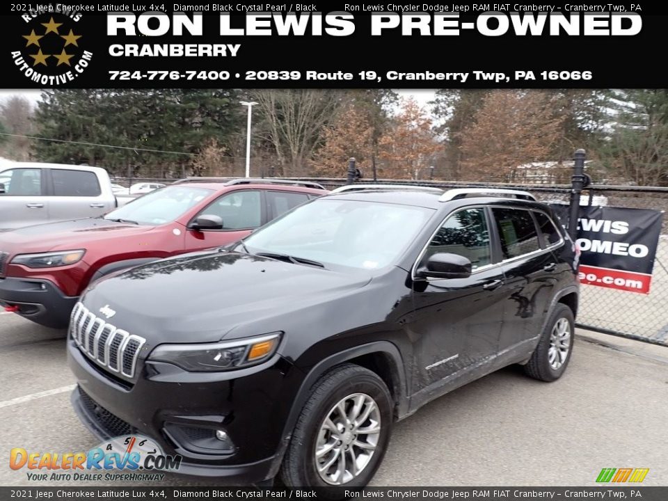 2021 Jeep Cherokee Latitude Lux 4x4 Diamond Black Crystal Pearl / Black Photo #1