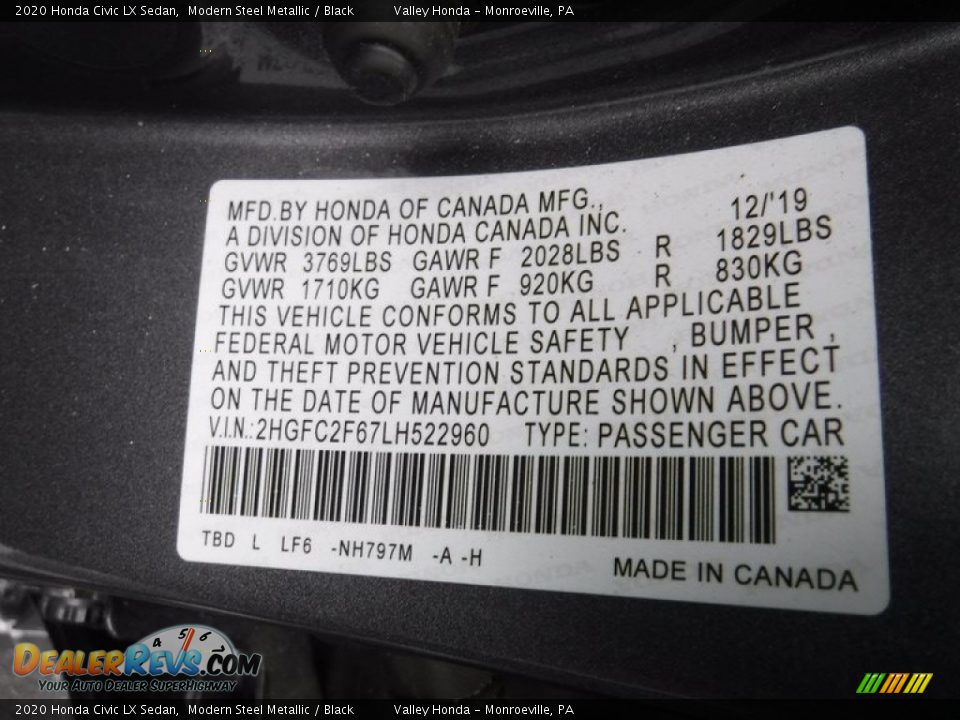 2020 Honda Civic LX Sedan Modern Steel Metallic / Black Photo #26