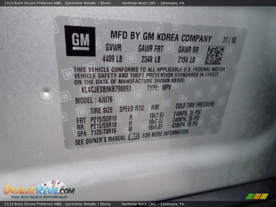 2019 Buick Encore Preferred AWD Quicksilver Metallic / Ebony Photo #30