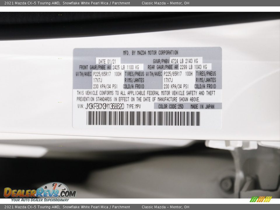 2021 Mazda CX-5 Touring AWD Snowflake White Pearl Mica / Parchment Photo #21