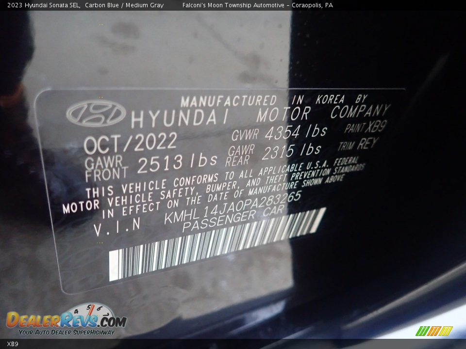 Hyundai Color Code XB9 Carbon Blue