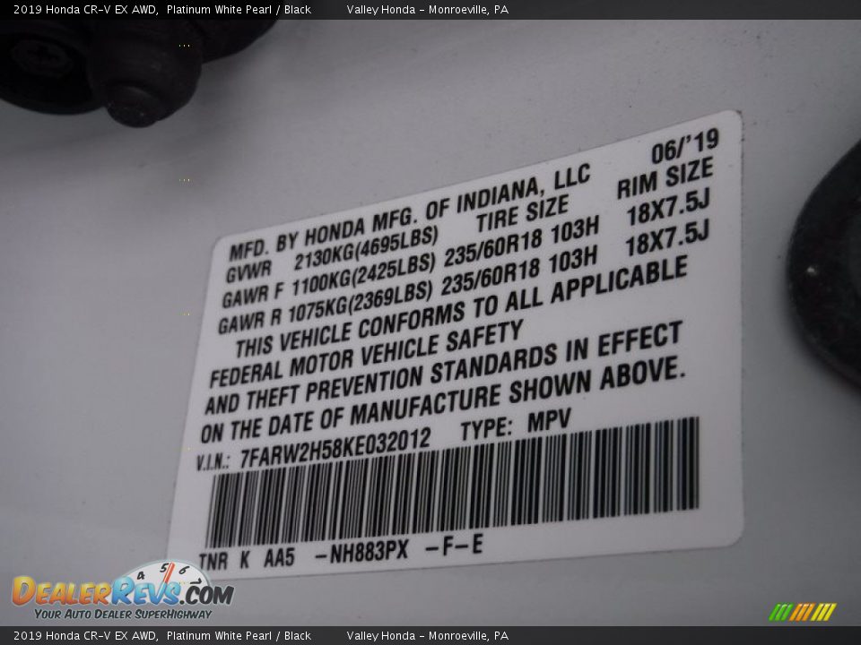 2019 Honda CR-V EX AWD Platinum White Pearl / Black Photo #34