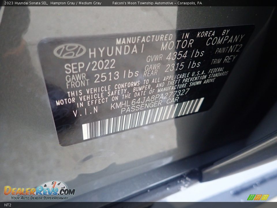 Hyundai Color Code NT2 Hampton Gray