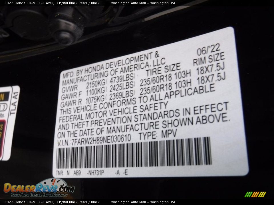 2022 Honda CR-V EX-L AWD Crystal Black Pearl / Black Photo #32