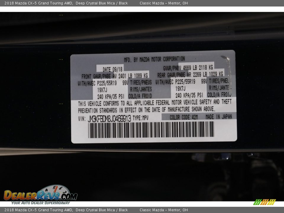 2018 Mazda CX-5 Grand Touring AWD Deep Crystal Blue Mica / Black Photo #22