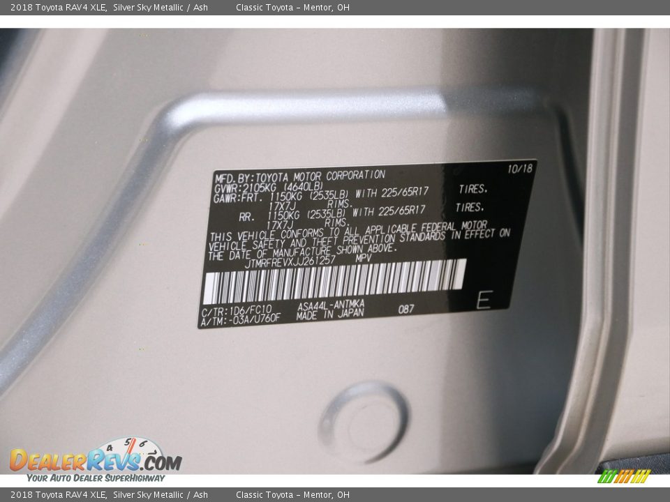 2018 Toyota RAV4 XLE Silver Sky Metallic / Ash Photo #20