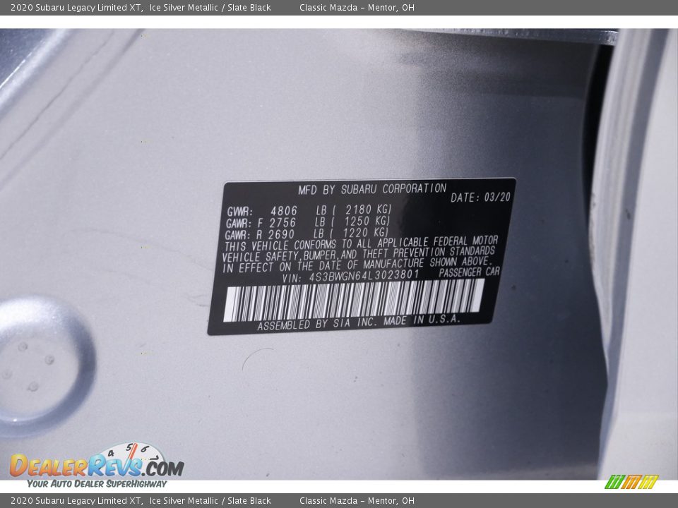 2020 Subaru Legacy Limited XT Ice Silver Metallic / Slate Black Photo #23