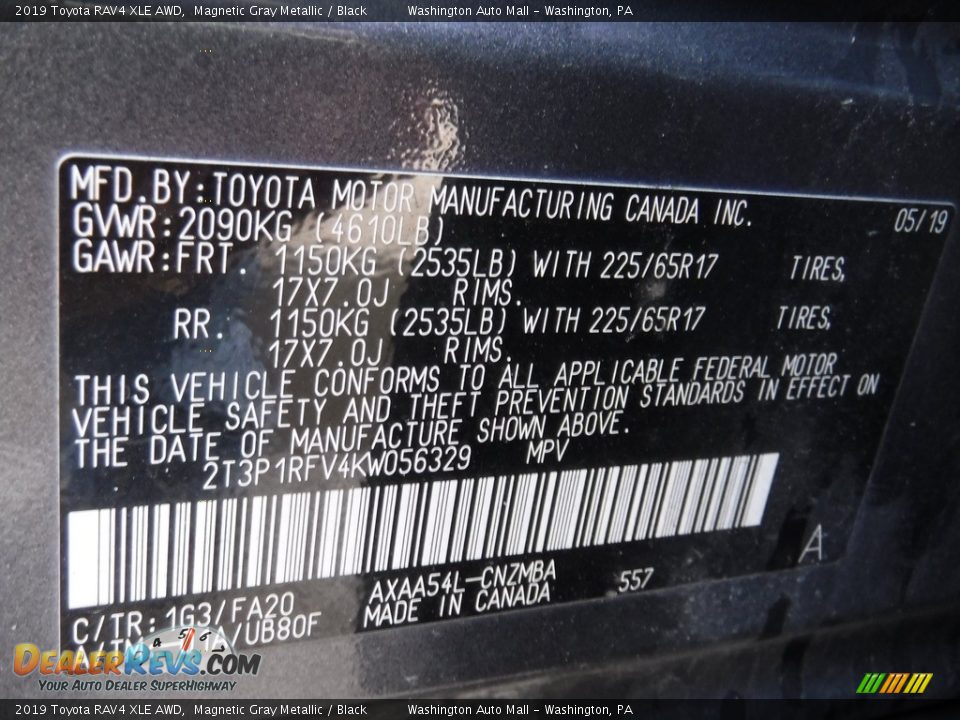 2019 Toyota RAV4 XLE AWD Magnetic Gray Metallic / Black Photo #35