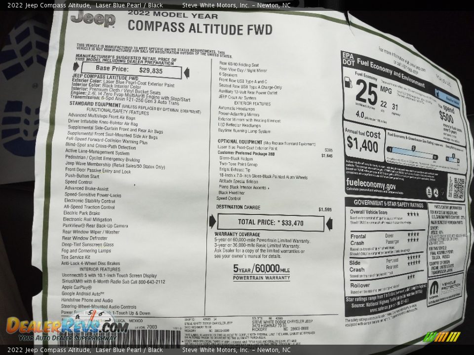 2022 Jeep Compass Altitude Window Sticker Photo #26