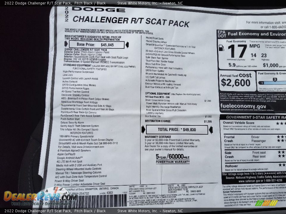 2022 Dodge Challenger R/T Scat Pack Pitch Black / Black Photo #26