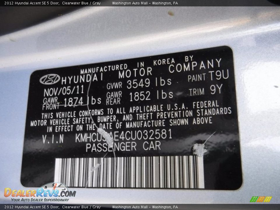 2012 Hyundai Accent SE 5 Door Clearwater Blue / Gray Photo #27