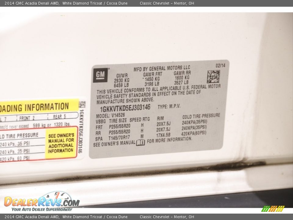 2014 GMC Acadia Denali AWD White Diamond Tricoat / Cocoa Dune Photo #23