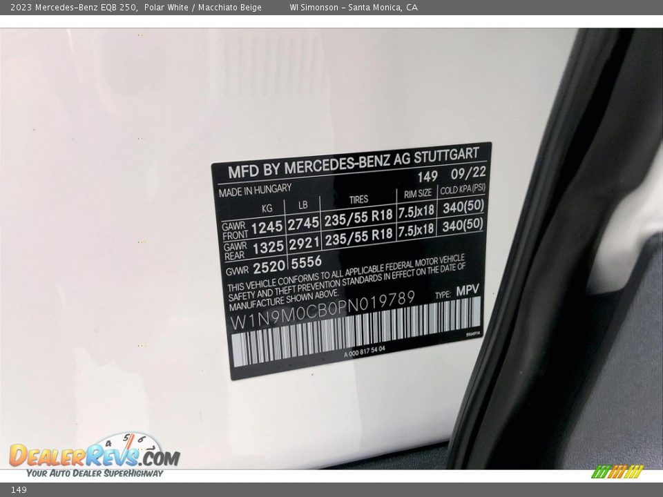 Mercedes-Benz Color Code 149 Polar White