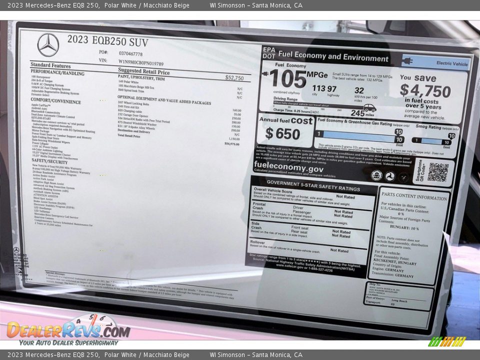 2023 Mercedes-Benz EQB 250 Window Sticker Photo #13