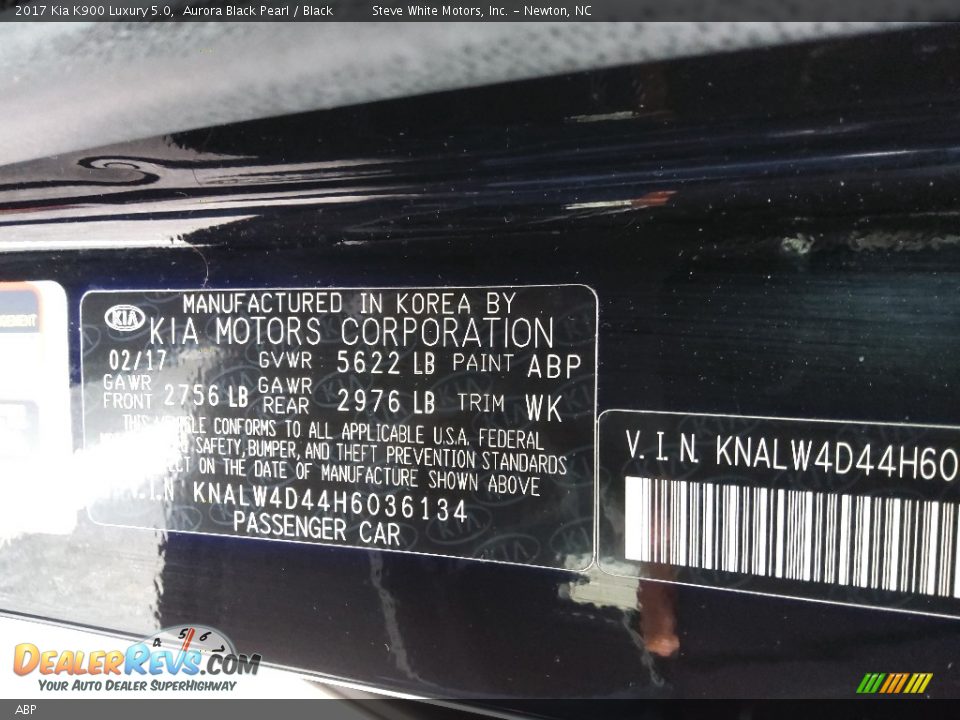 Kia Color Code ABP Aurora Black Pearl