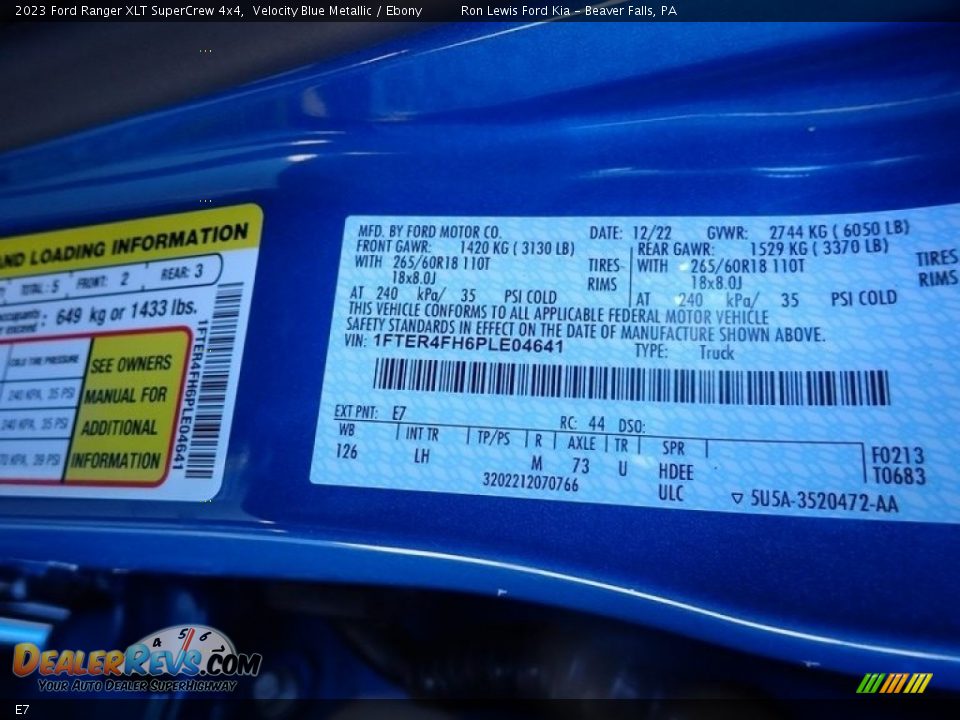 Ford Color Code E7 Velocity Blue Metallic