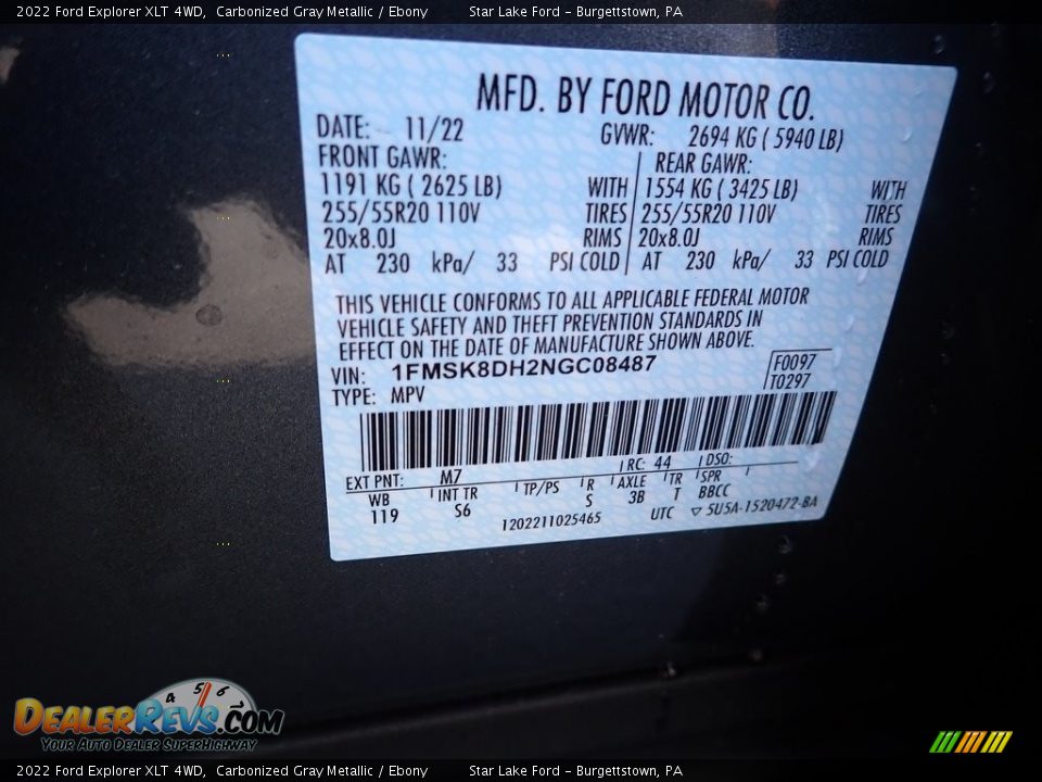 2022 Ford Explorer XLT 4WD Carbonized Gray Metallic / Ebony Photo #20