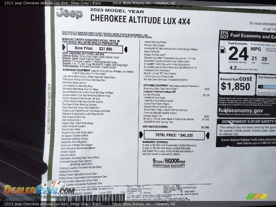 2023 Jeep Cherokee Altitude Lux 4x4 Window Sticker Photo #34