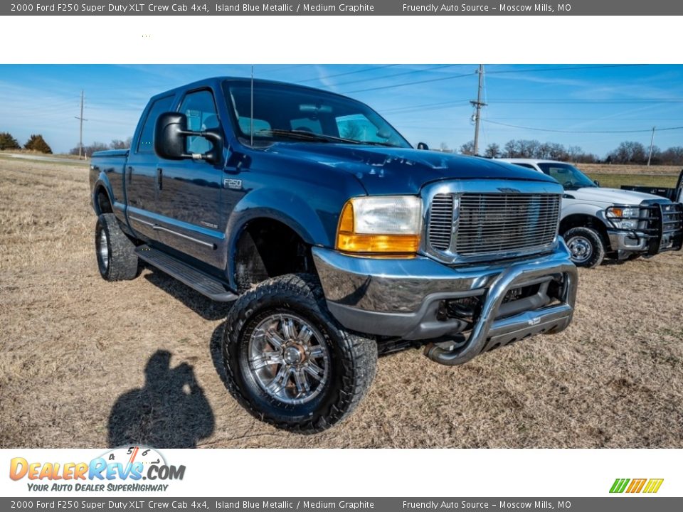 2000 Ford F250 Super Duty XLT Crew Cab 4x4 Island Blue Metallic / Medium Graphite Photo #1