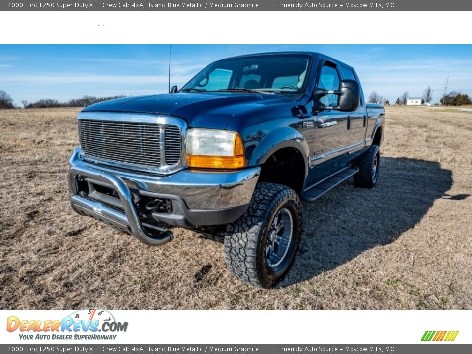 2000 Ford F250 Super Duty XLT Crew Cab 4x4 Island Blue Metallic / Medium Graphite Photo #8