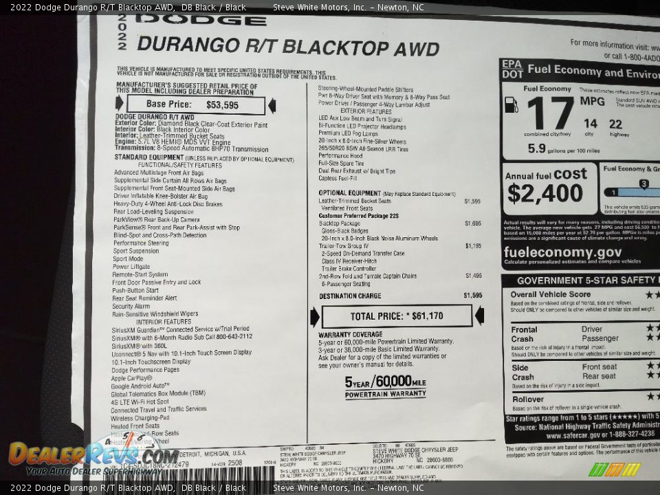 2022 Dodge Durango R/T Blacktop AWD Window Sticker Photo #30