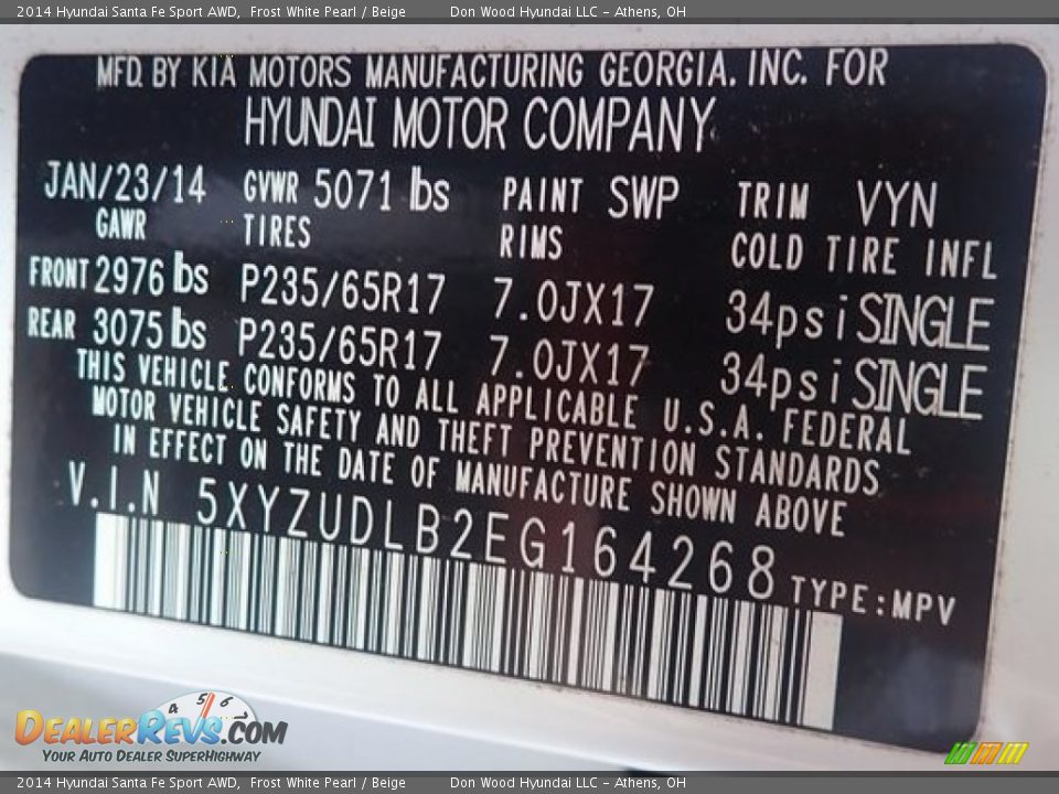 2014 Hyundai Santa Fe Sport AWD Frost White Pearl / Beige Photo #14