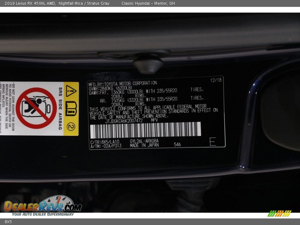 Lexus Color Code 8X5 Nightfall Mica