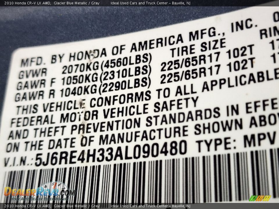 2010 Honda CR-V LX AWD Glacier Blue Metallic / Gray Photo #29