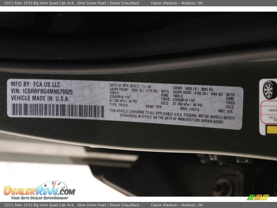 2021 Ram 1500 Big Horn Quad Cab 4x4 Olive Green Pearl / Diesel Gray/Black Photo #21