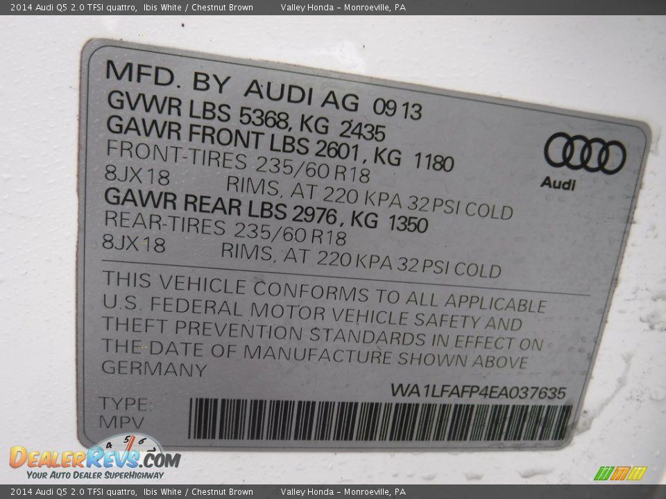 2014 Audi Q5 2.0 TFSI quattro Ibis White / Chestnut Brown Photo #29