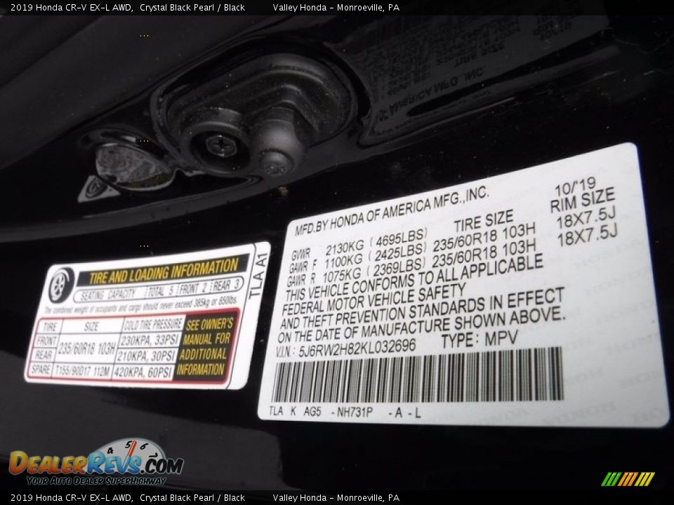 2019 Honda CR-V EX-L AWD Crystal Black Pearl / Black Photo #34
