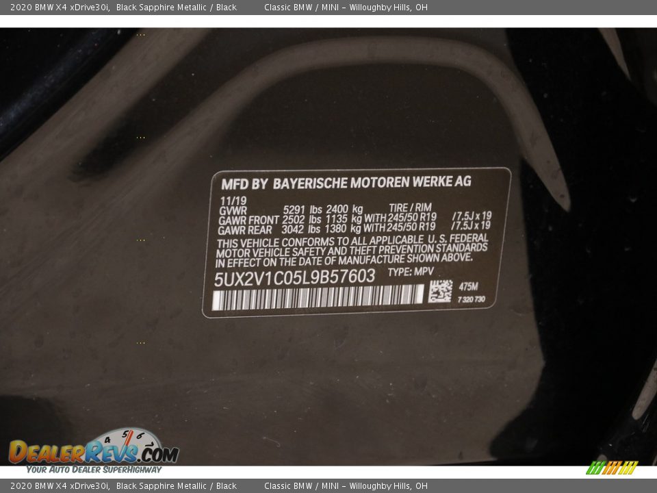 2020 BMW X4 xDrive30i Black Sapphire Metallic / Black Photo #24