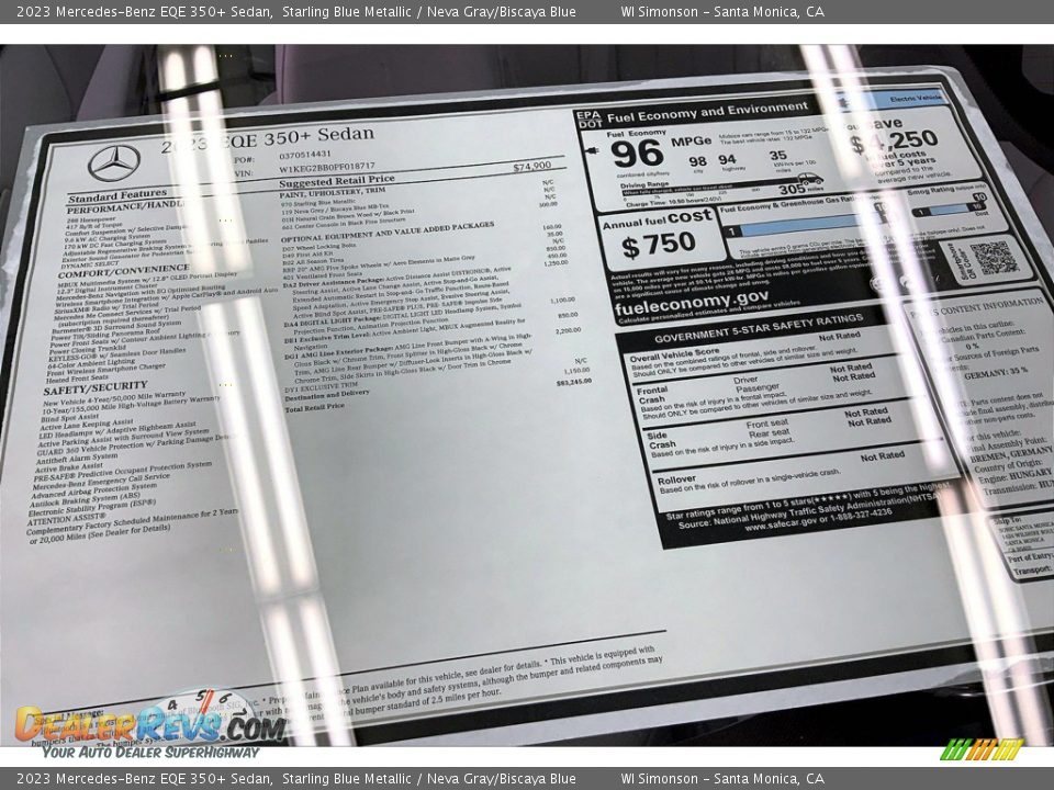 2023 Mercedes-Benz EQE 350+ Sedan Window Sticker Photo #13