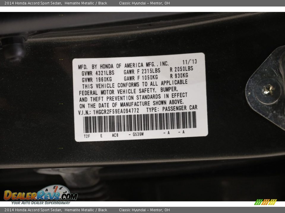 2014 Honda Accord Sport Sedan Hematite Metallic / Black Photo #21