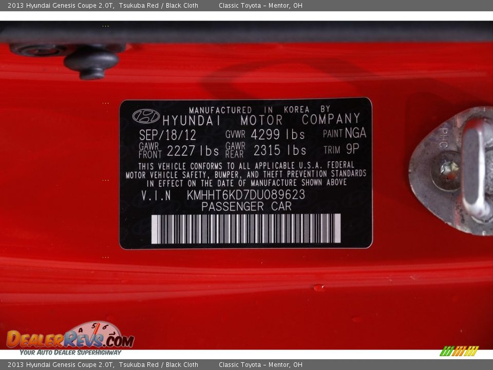 2013 Hyundai Genesis Coupe 2.0T Tsukuba Red / Black Cloth Photo #20