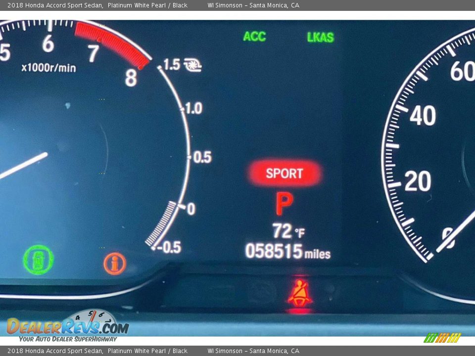 2018 Honda Accord Sport Sedan Platinum White Pearl / Black Photo #32