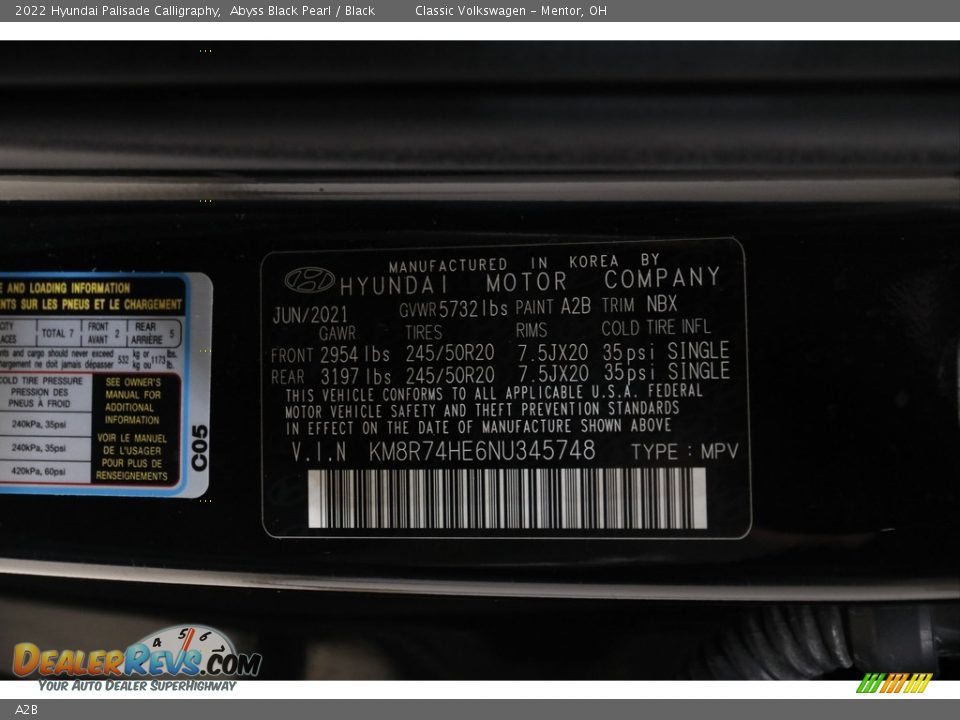 Hyundai Color Code A2B Abyss Black Pearl