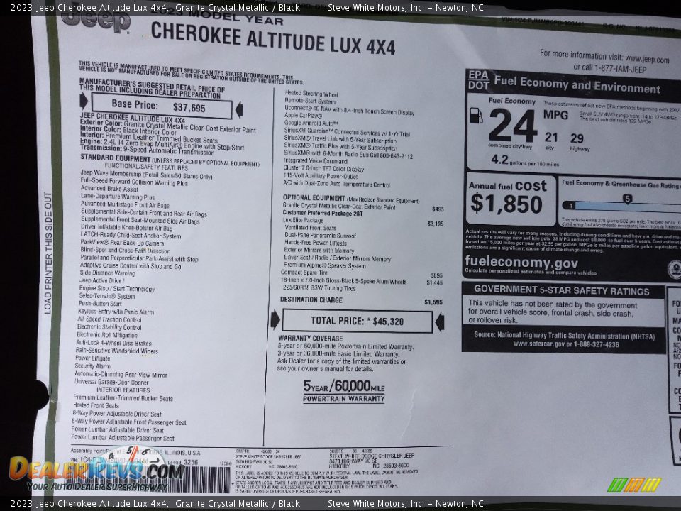 2023 Jeep Cherokee Altitude Lux 4x4 Window Sticker Photo #32
