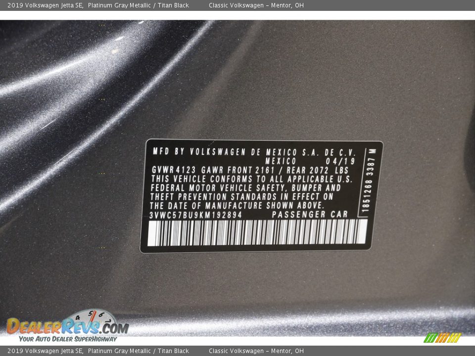 2019 Volkswagen Jetta SE Platinum Gray Metallic / Titan Black Photo #21