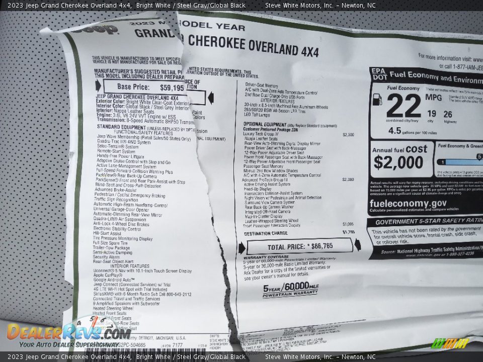 2023 Jeep Grand Cherokee Overland 4x4 Window Sticker Photo #36