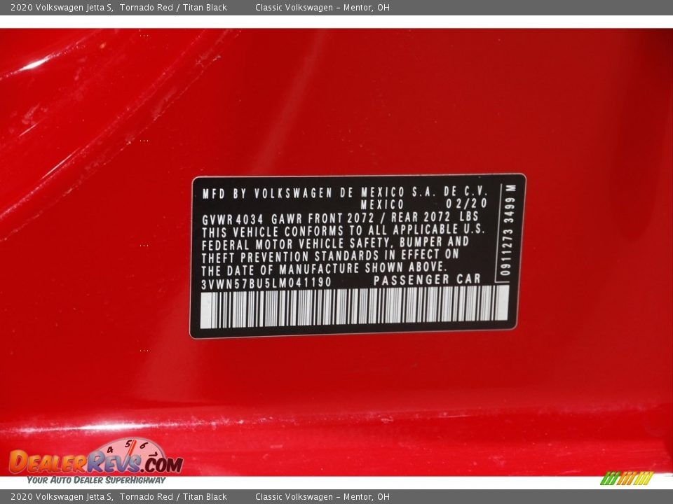 2020 Volkswagen Jetta S Tornado Red / Titan Black Photo #22