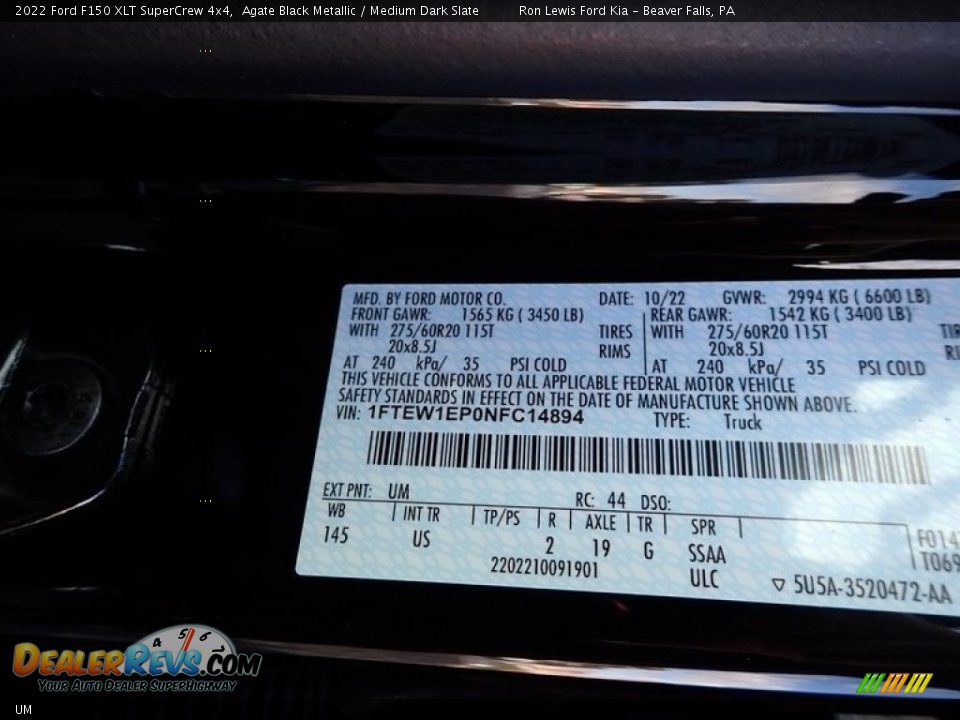 Ford Color Code UM Agate Black Metallic