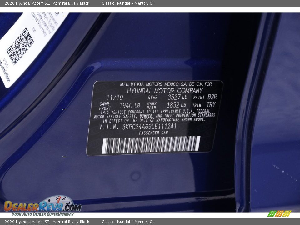 2020 Hyundai Accent SE Admiral Blue / Black Photo #19