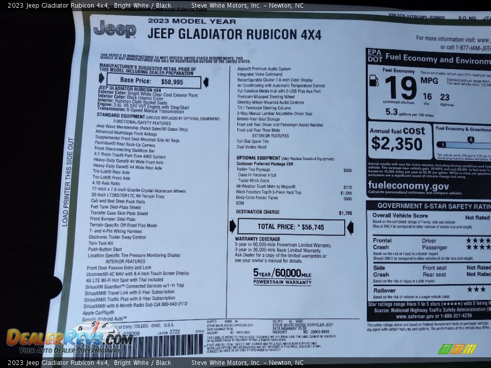 2023 Jeep Gladiator Rubicon 4x4 Bright White / Black Photo #29