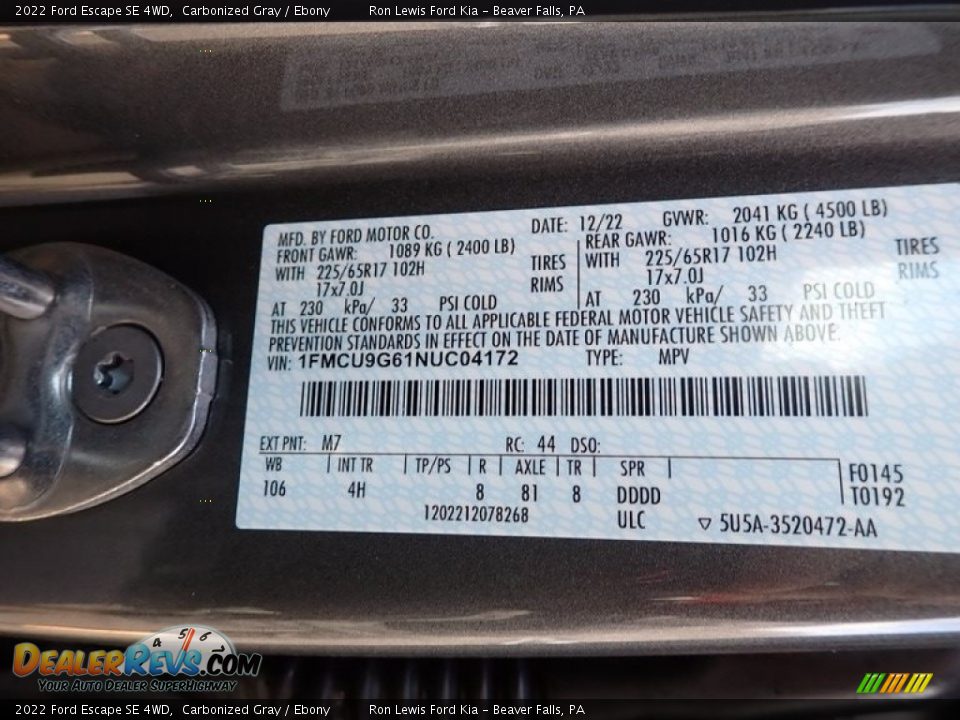 2022 Ford Escape SE 4WD Carbonized Gray / Ebony Photo #20