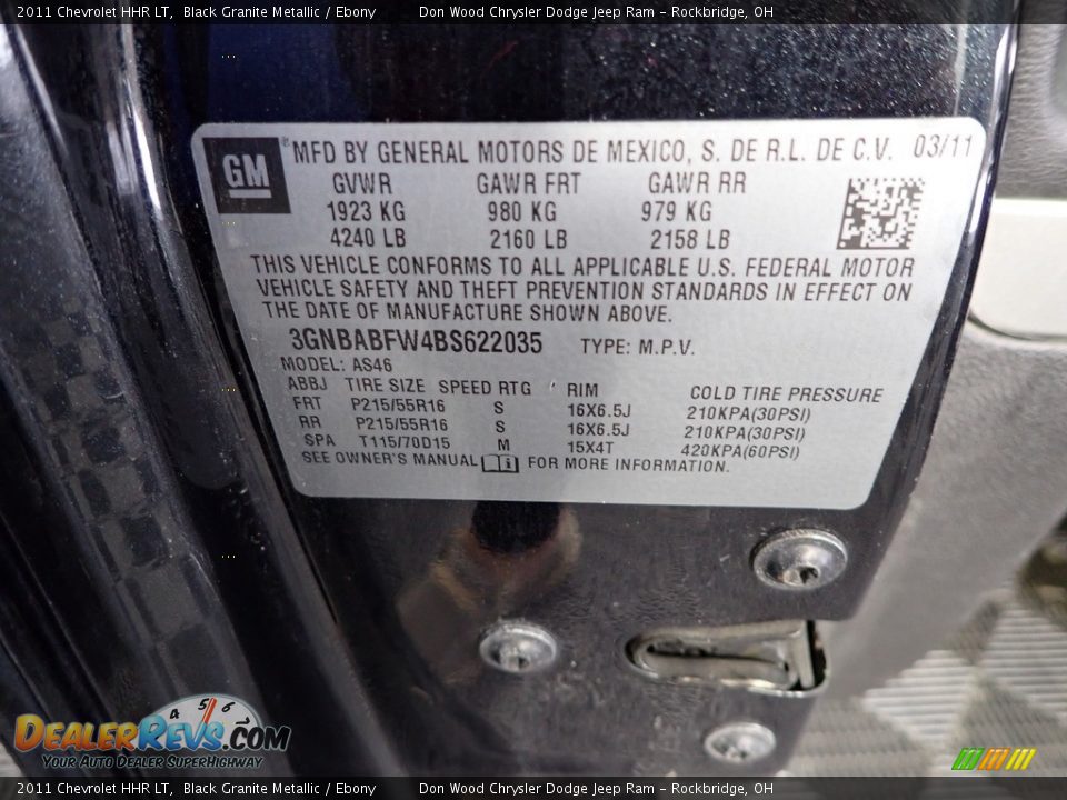 2011 Chevrolet HHR LT Black Granite Metallic / Ebony Photo #30