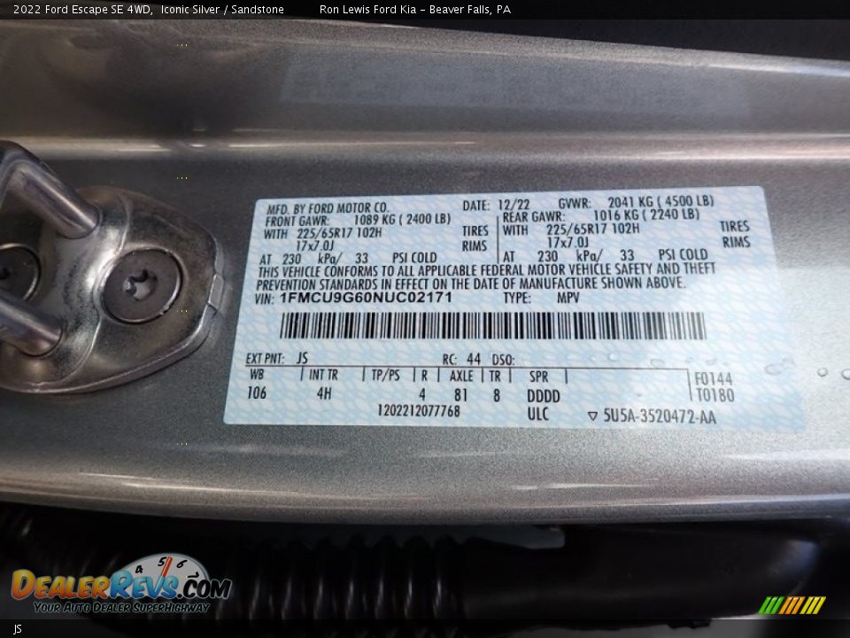 Ford Color Code JS Iconic Silver