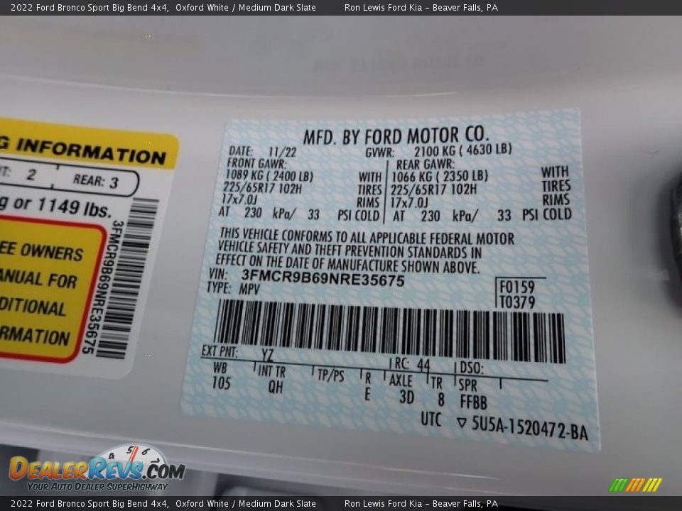 2022 Ford Bronco Sport Big Bend 4x4 Oxford White / Medium Dark Slate Photo #20