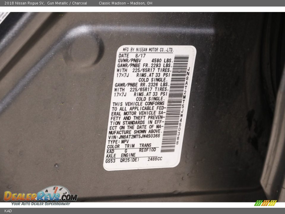 Nissan Color Code KAD Gun Metallic